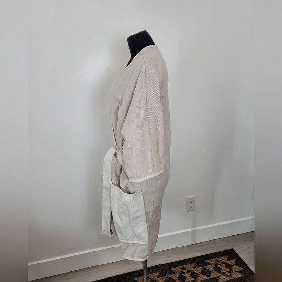 SCHAI Overcoat Linen Cotton Neutral Minimalist Lagenlook Oatmeal Oversized Small - Picture 13 of 16